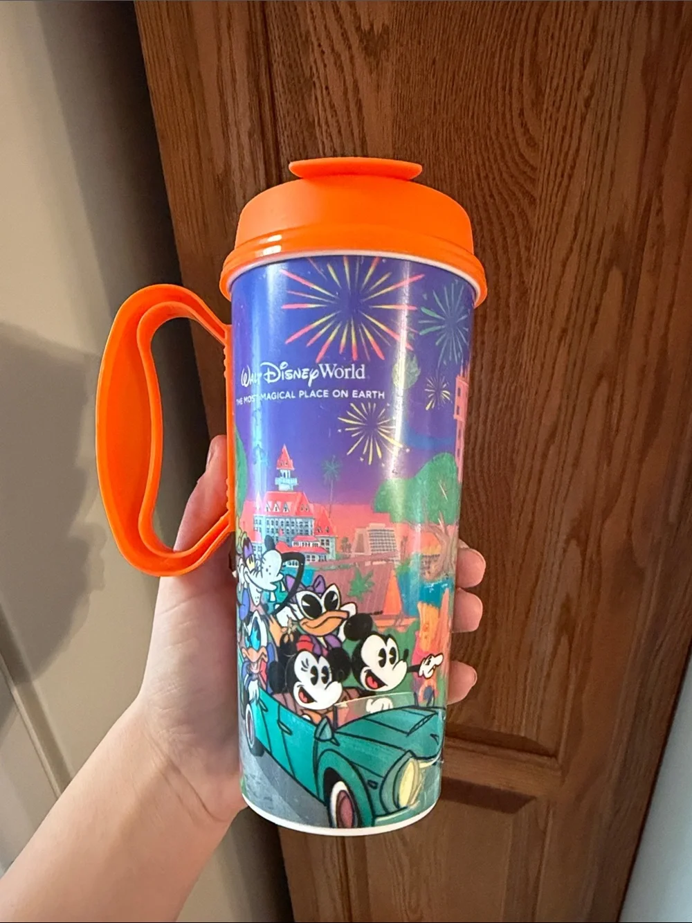 Disney World Refillable Orange-Handled Travel Tumbler